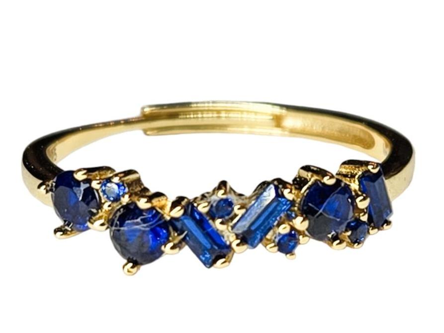 The Hazel Dainty & Delicate Stacking Stone Ring in Gold - Adjustable - Navy