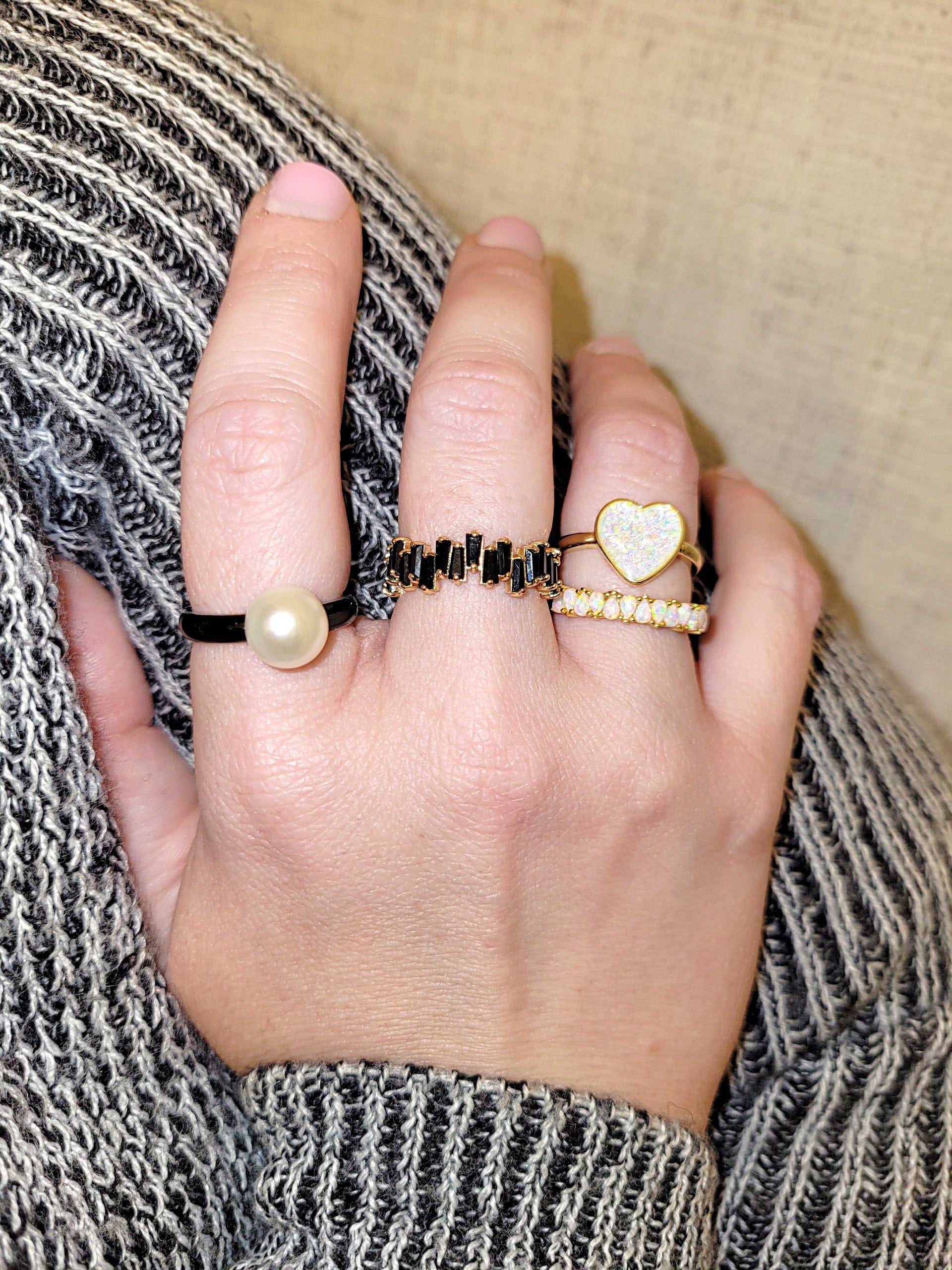 The Maggie Gumball Pearl Ring in Black Enamel