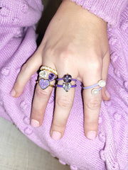 The Maggie Double Pearl Enamel Wrap Ring - Adjustable - Hot Pink