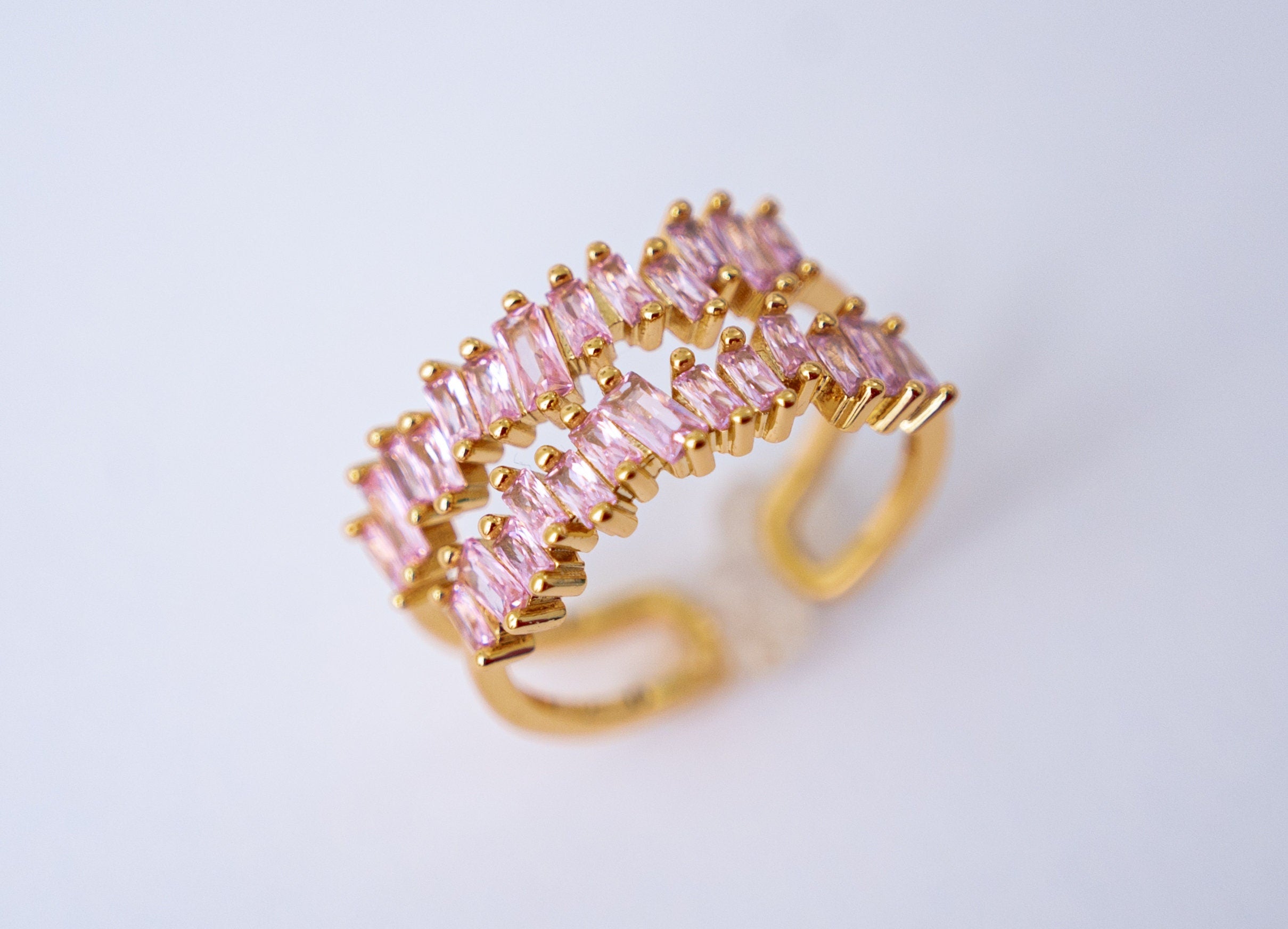 The Penny Pink Peony Double Baguette Band in Gold - Adjustable