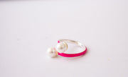 The Maggie Double Pearl Enamel Wrap Ring - Adjustable - Hot Pink