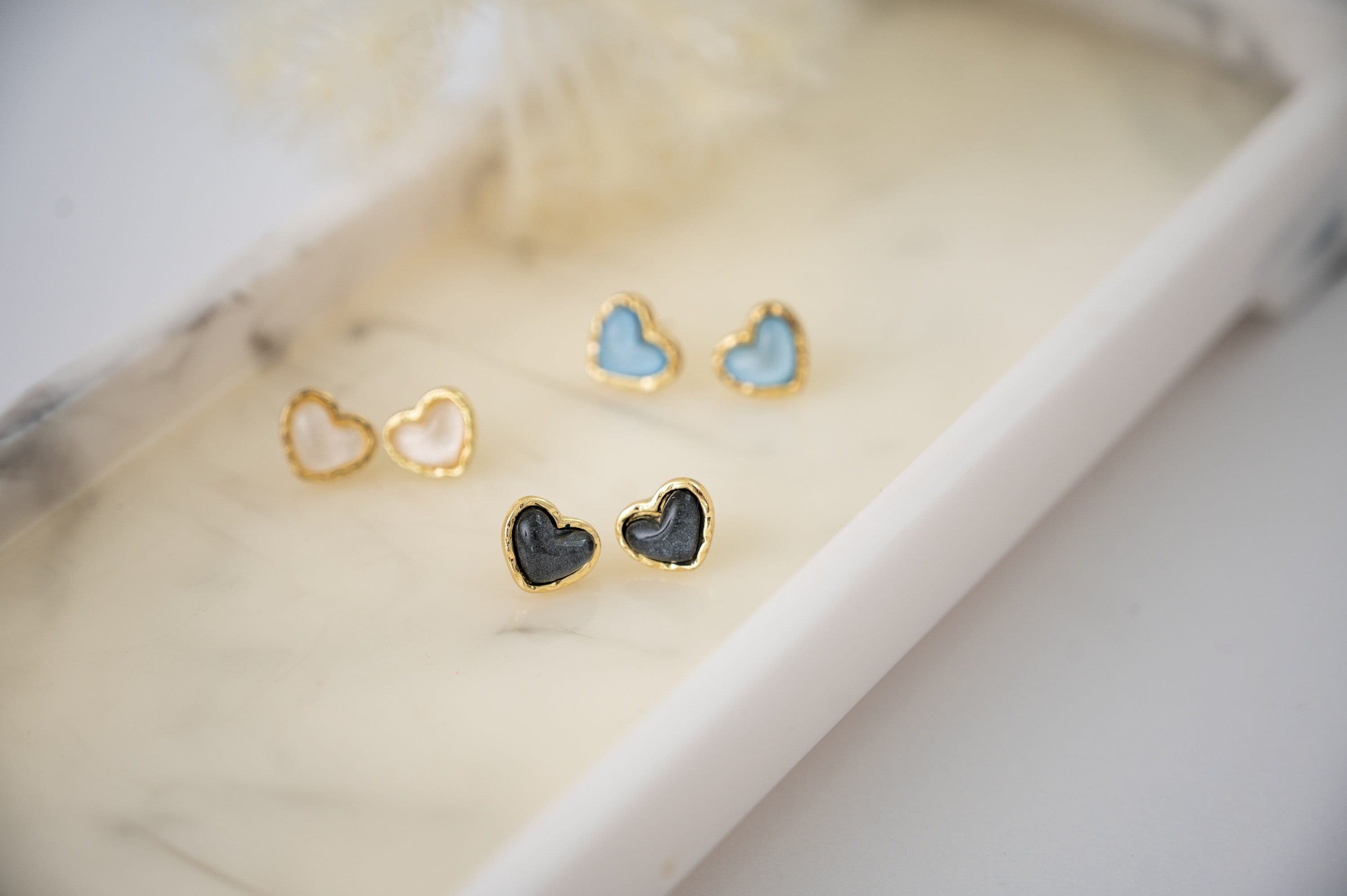 The Florence Dainty Heart Stud Earring with Hammered Gold Edges