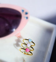 The Millie Dainty & Delicate Opal Heart Ring in Gold - Adjustable - Hot Pink Opal