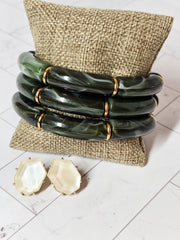 The Green with Envy Acrylic Bangle Bracelet Stack (in Gold or Silver)