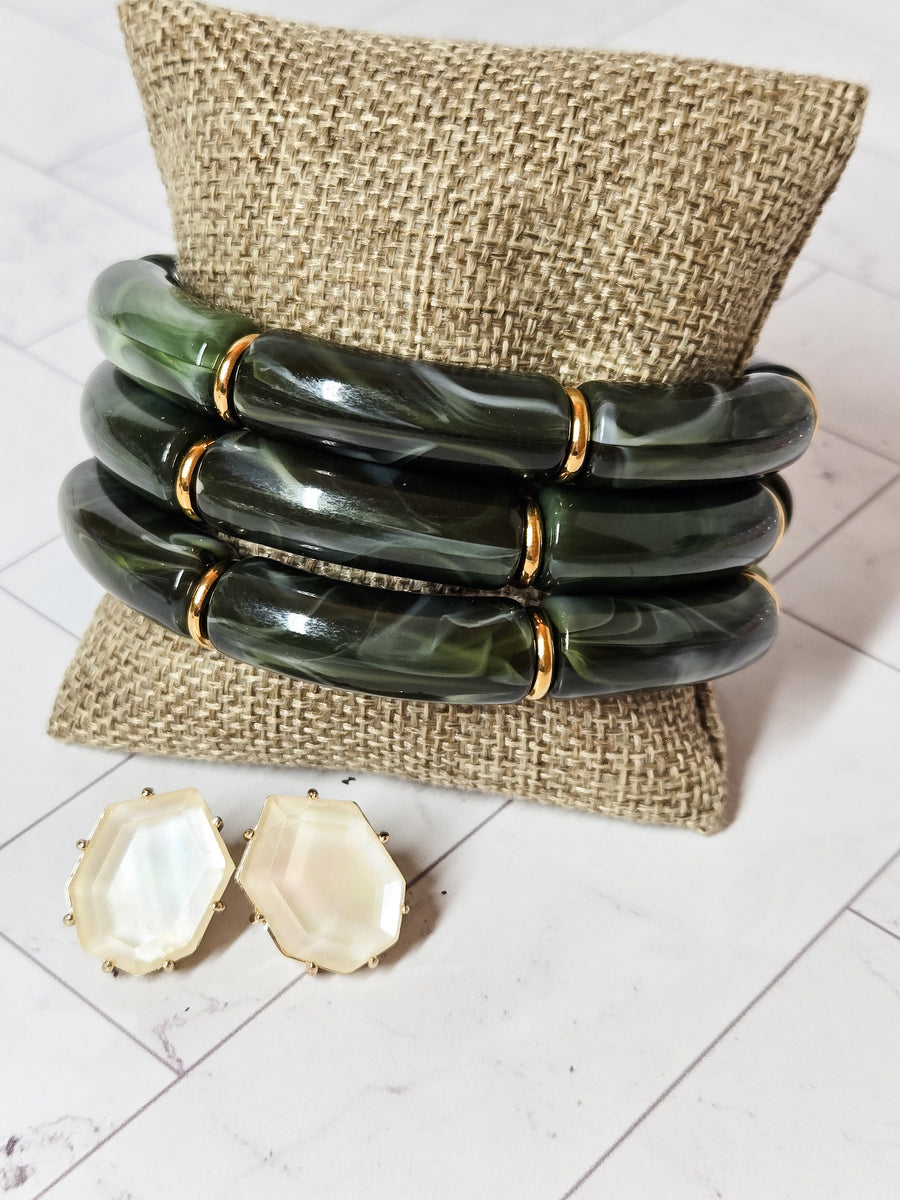 The Green with Envy Acrylic Bangle Bracelet Stack (in Gold or Silver)