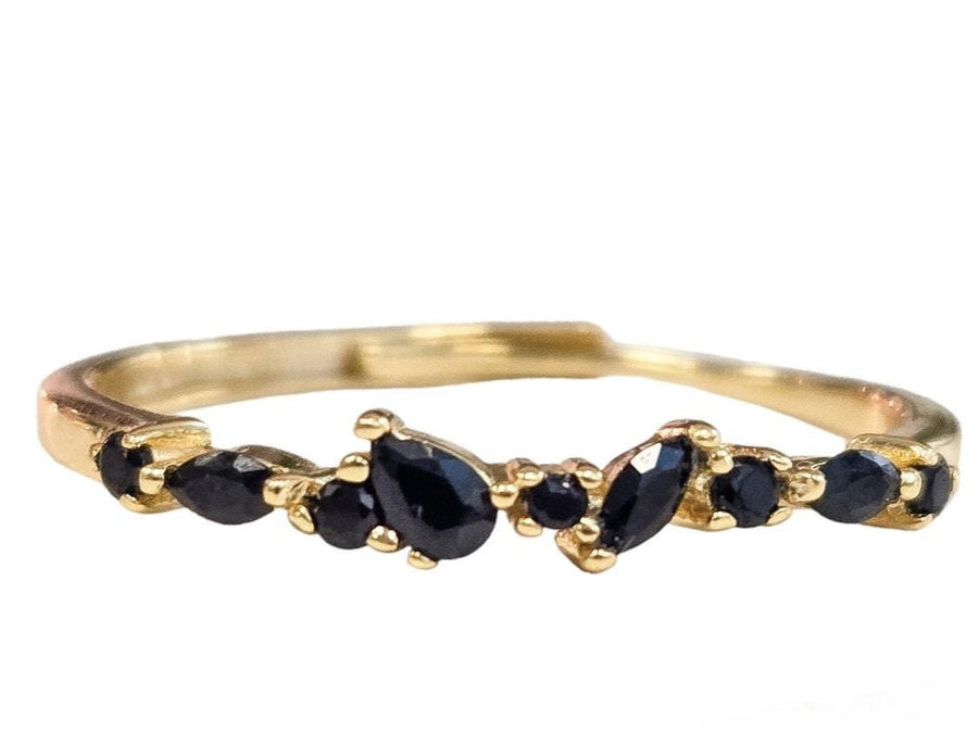 The Faye Dainty & Delicate Adjustable Stacking Gem Ring - Black