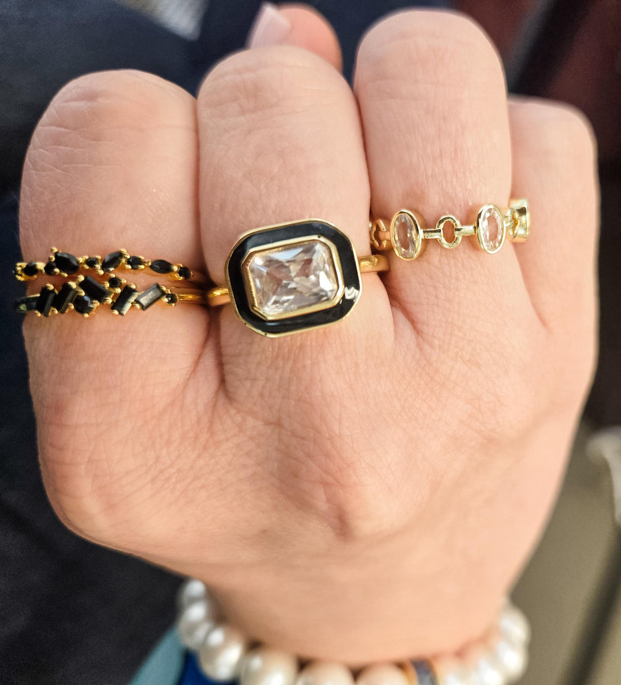 The Viv Dainty & Delicate Stacking Stone Ring in Gold - Adjustable - Light Turquoise