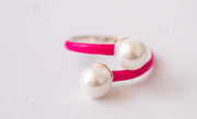 The Maggie Double Pearl Enamel Wrap Ring - Adjustable - Hot Pink