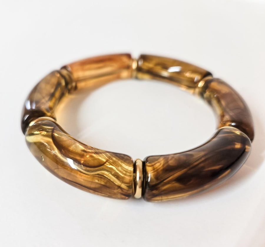 The Let's Linger Over Coffee Tortoise Acrylic Bangle Bracelet Stack (In Gold or Silver)