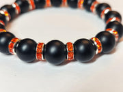 The Orange & Black Matte Beads with Rhinestone Bling Stack Bracelet - OSU- Go Pokes - Cowboys - Oklahoma State Jewelry