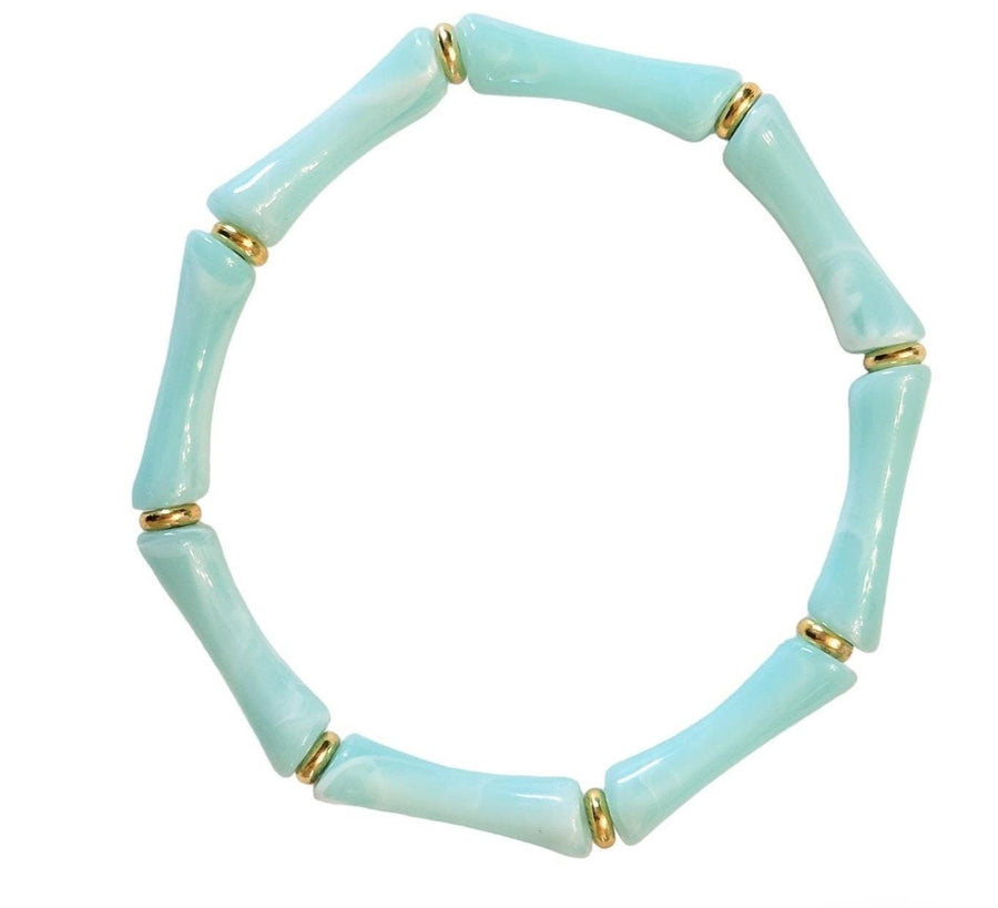 The Thin Bridgette Bamboo Acrylic Bangle Bracelet Set in Seafoam Green (Gold or Silver)