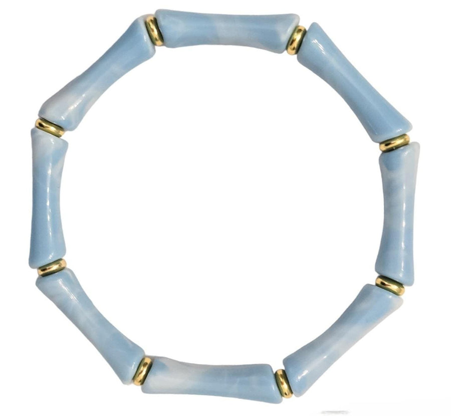 The Thin Bridgette Bamboo Acrylic Bangle Bracelet Set in Sky Blue (Gold or Silver)