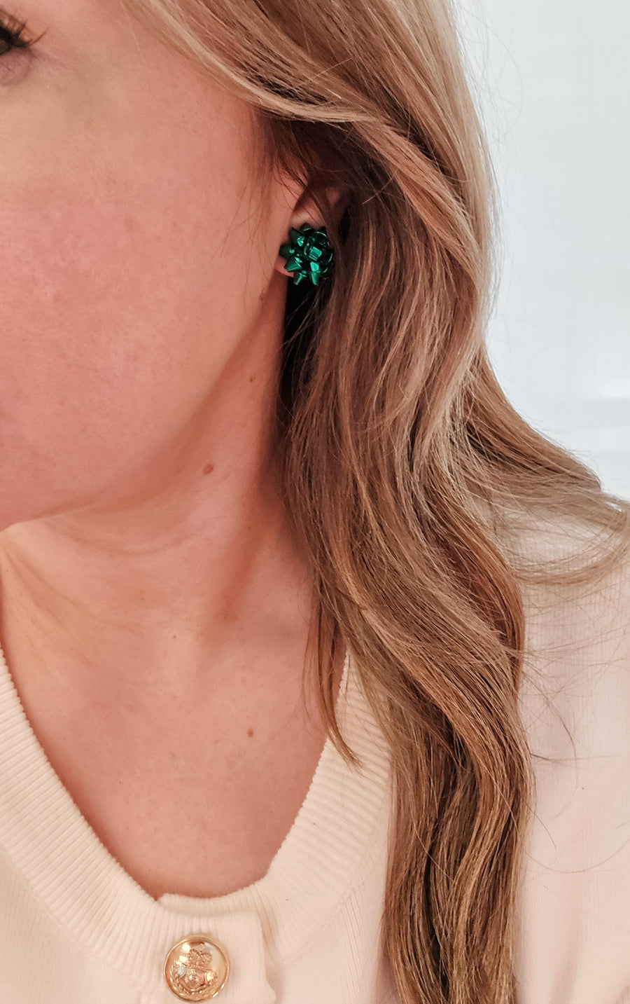 Classic Christmas Bow Stud Earrings - Green