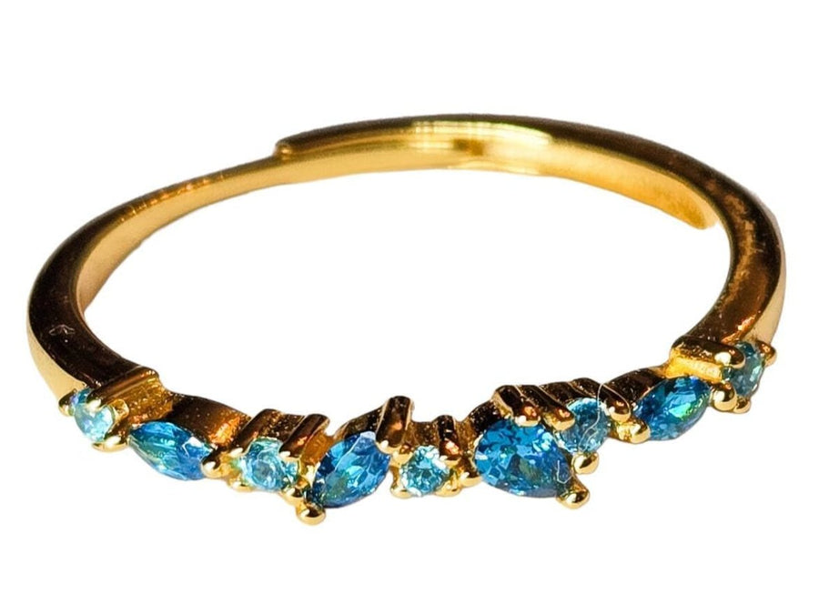 The Faye Dainty & Delicate Adjustable Stacking Gem Ring - Bright Blue