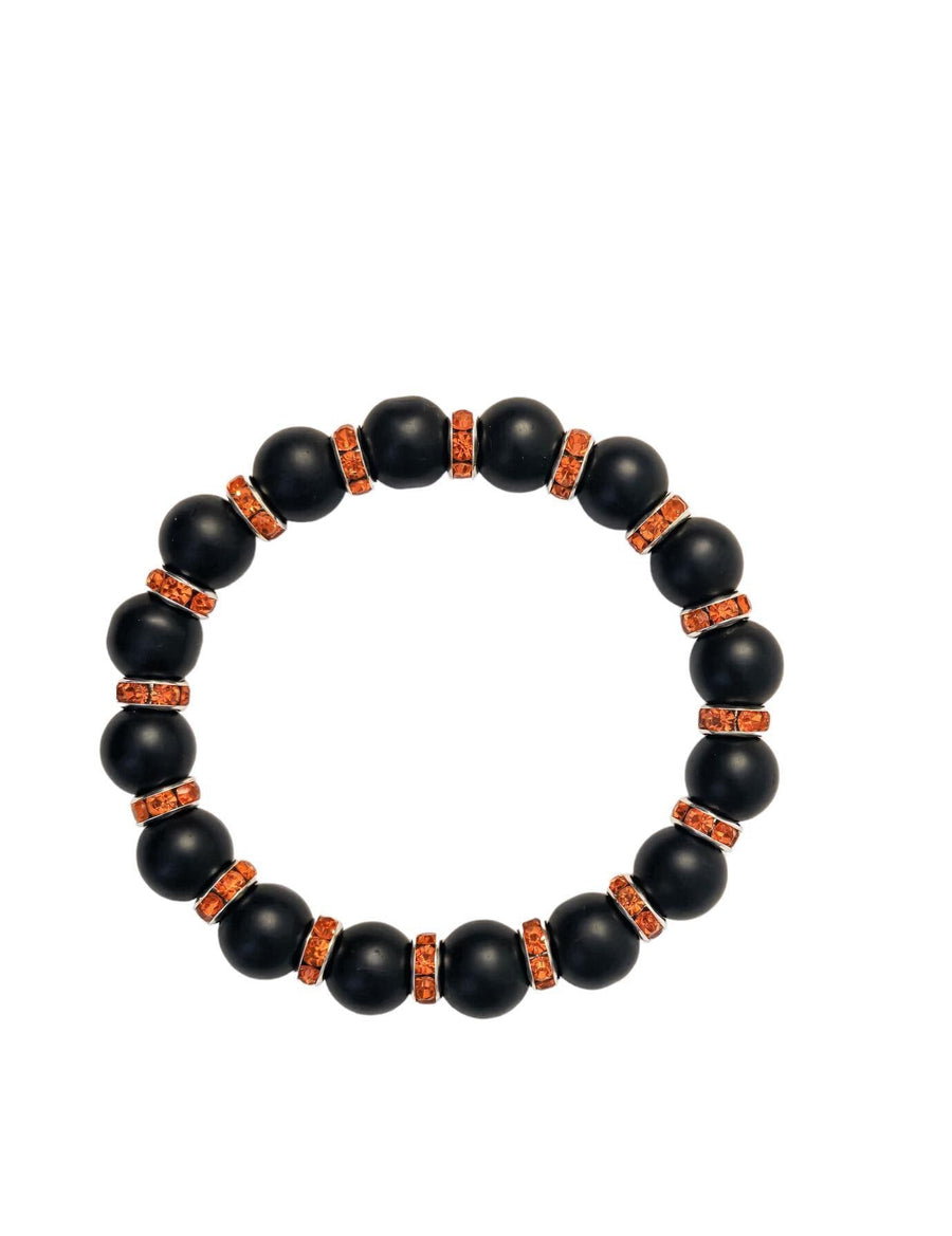 The Orange & Black Matte Beads with Rhinestone Bling Stack Bracelet - OSU- Go Pokes - Cowboys - Oklahoma State Jewelry