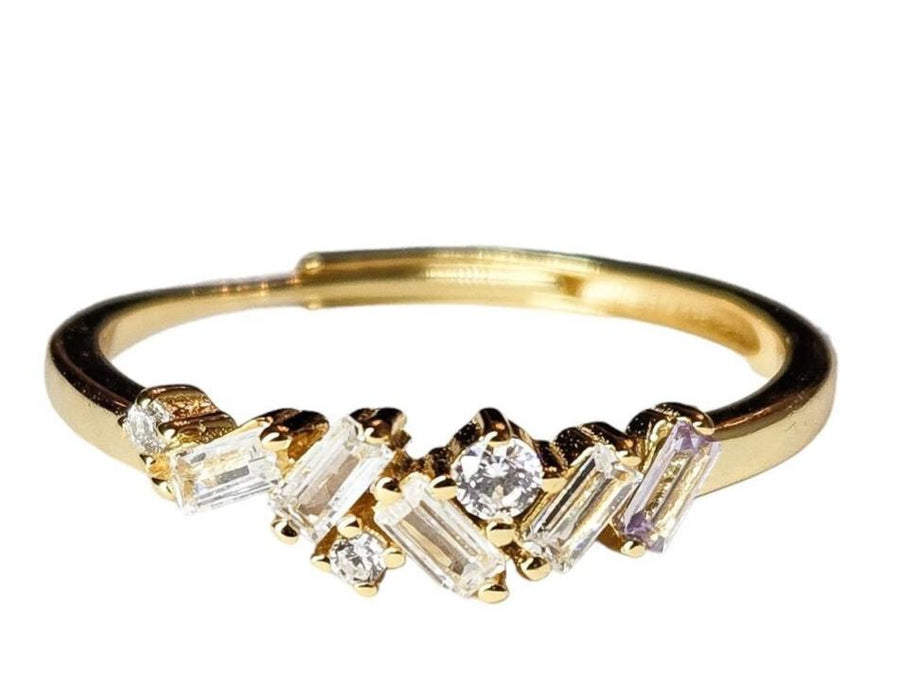 The Viv Dainty & Delicate Stacking Stone Ring in Gold - Adjustable - Clear