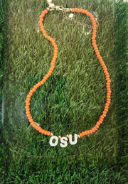 OSU -Oklahoma State Cowboys Mother of Pearl Shell Letters - Orange Gameday Necklace - Go Pokes