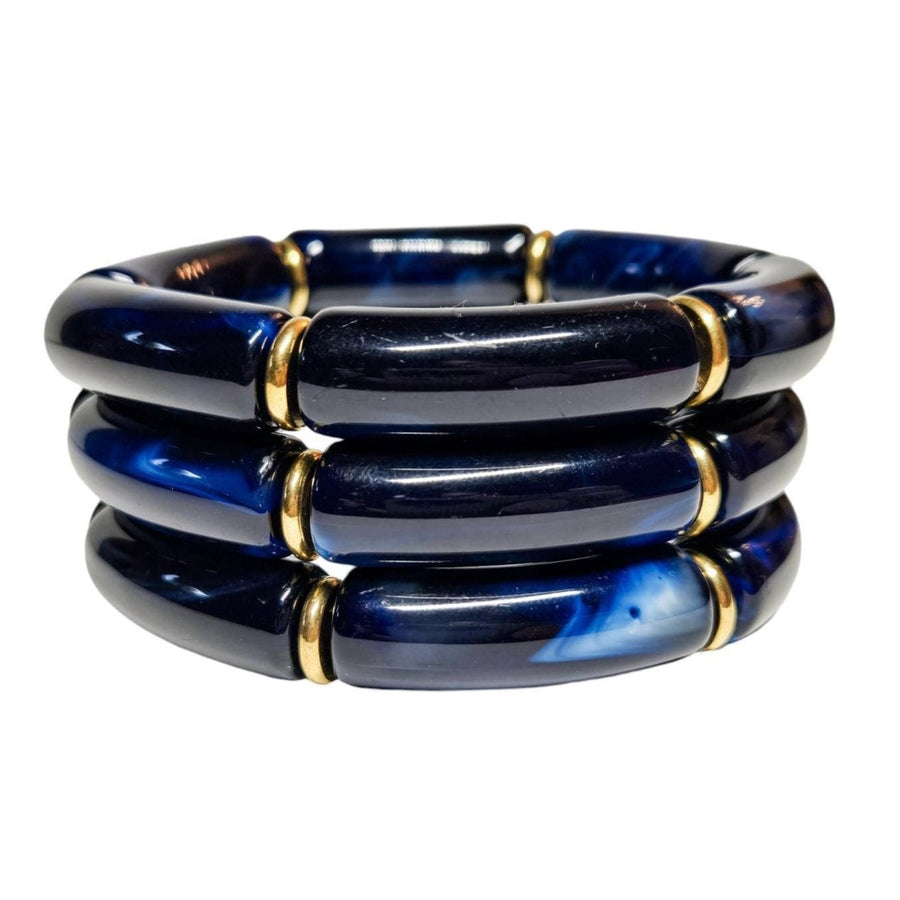 The Navy Acrylic Bangle Bracelet Stack (In Gold or Silver)