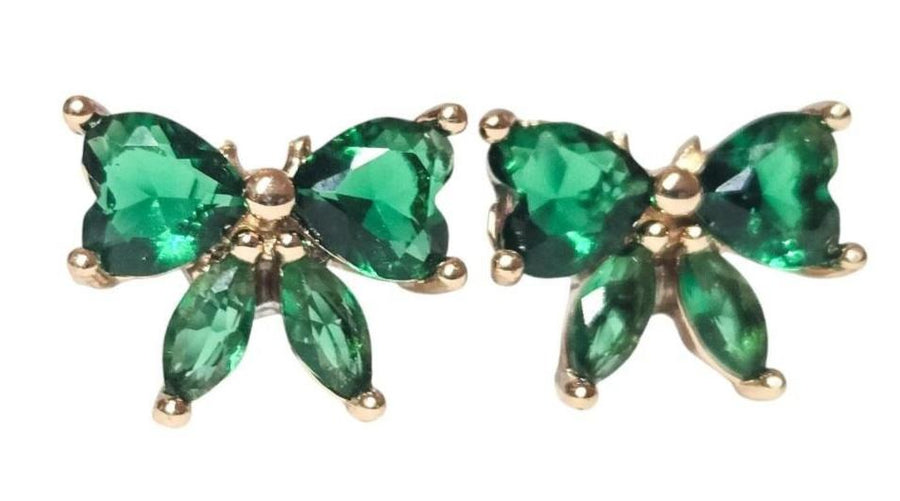 The Classic Coquette Christmas Zircon Bow Stud Earrings - Green