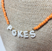 OSU Cowboys Mother of Pearl Shell Letters & Orange Gameday Necklace - Oklahoma State Pokes