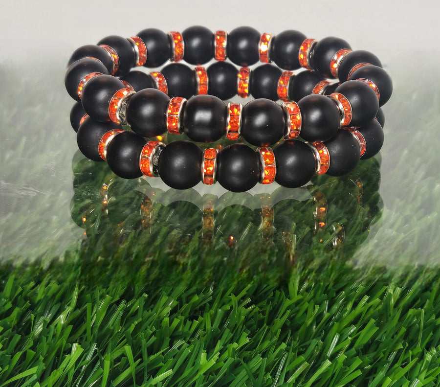 The Orange & Black Matte Beads with Rhinestone Bling Stack Bracelet - OSU- Go Pokes - Cowboys - Oklahoma State Jewelry