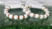 The White Matte Beads with Red Rhinestone Bling Stack Bracelet - OU Boomer Sooner- Oklahoma - BAMA- Roll Tide