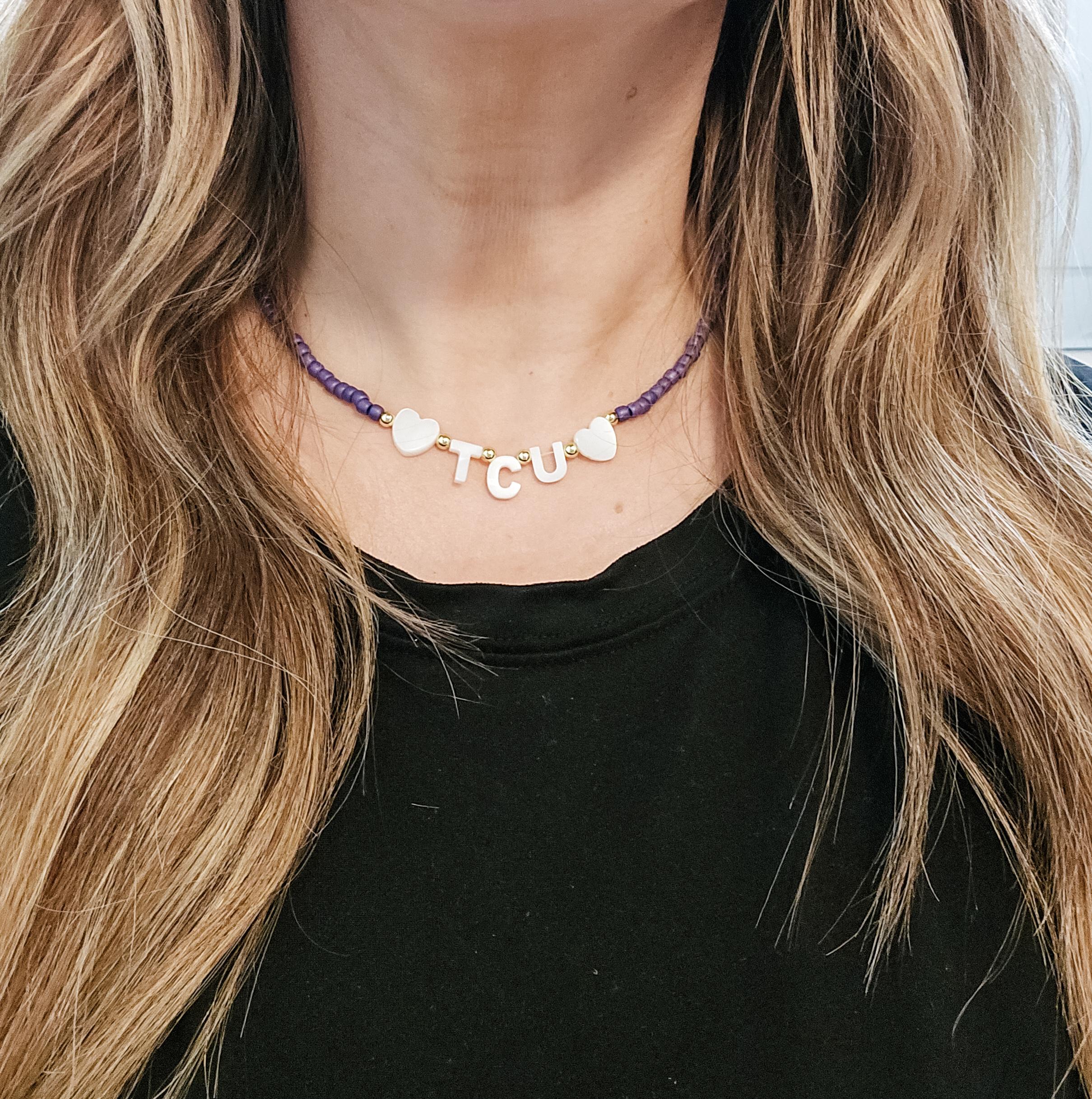 TCU Gameday Necklace - MOP Mother of Pearl Shell Letters - Frogs - Riff Ram