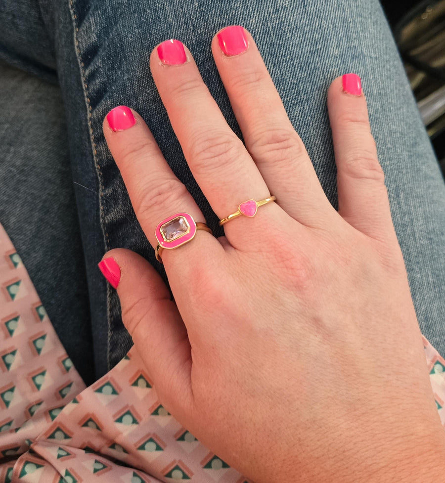 The Millie Dainty & Delicate Opal Heart Ring in Gold - Adjustable - Hot Pink Opal