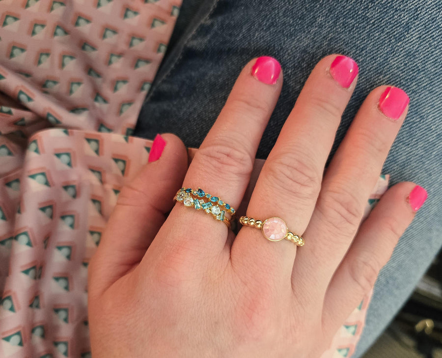 The Faye Dainty & Delicate Adjustable Stacking Gem Ring - Bright Blue