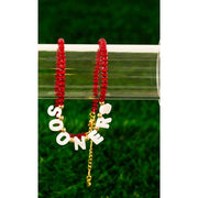 Oklahoma Boomer Sooner Mother of Pearl Shell Letters & Crimson Gameday Necklace - Sooners