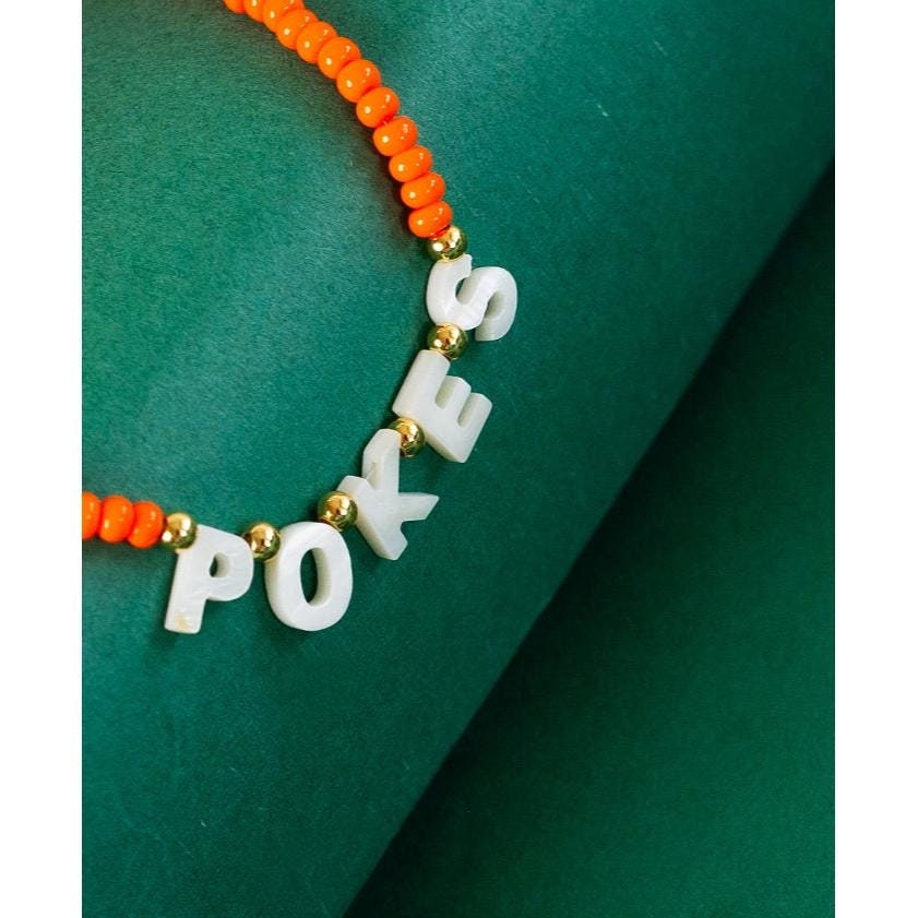 OSU Cowboys Mother of Pearl Shell Letters & Orange Gameday Necklace - Oklahoma State Pokes