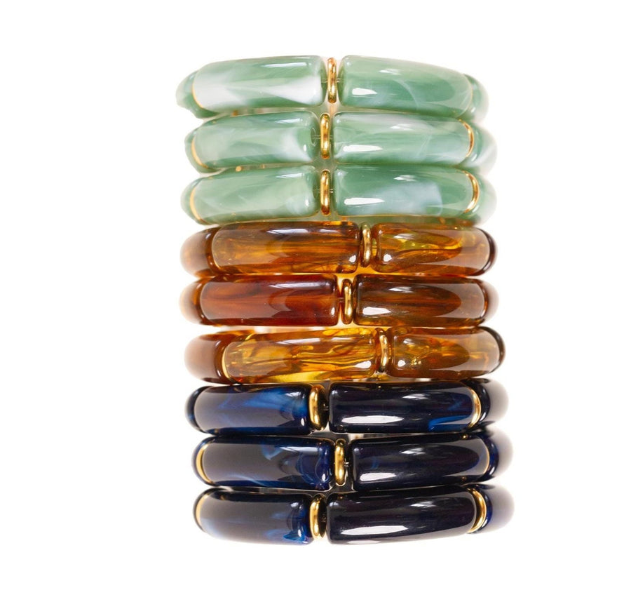 The Navy Acrylic Bangle Bracelet Stack (In Gold or Silver)