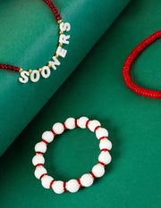 Oklahoma Boomer Sooner Mother of Pearl Shell Letters & Crimson Gameday Necklace - Sooners