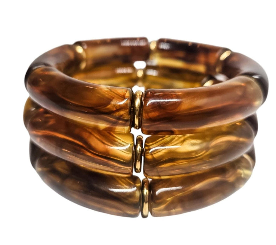 The Let's Linger Over Coffee Tortoise Acrylic Bangle Bracelet Stack (In Gold or Silver)