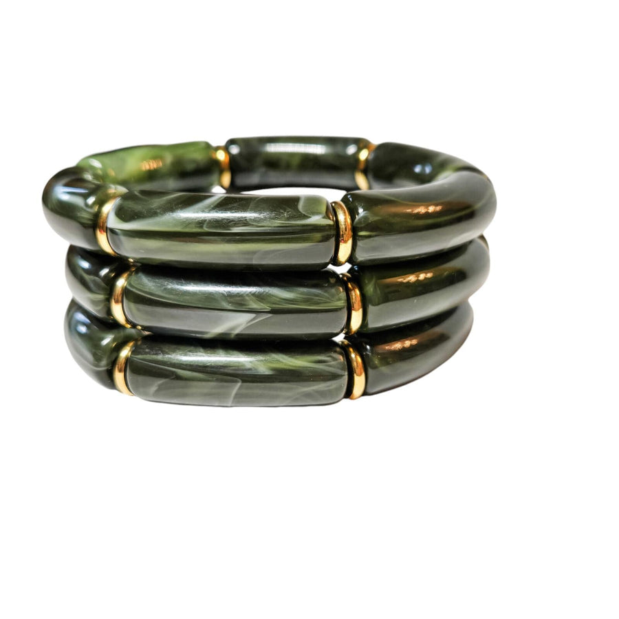 The Green with Envy Acrylic Bangle Bracelet Stack (in Gold or Silver)