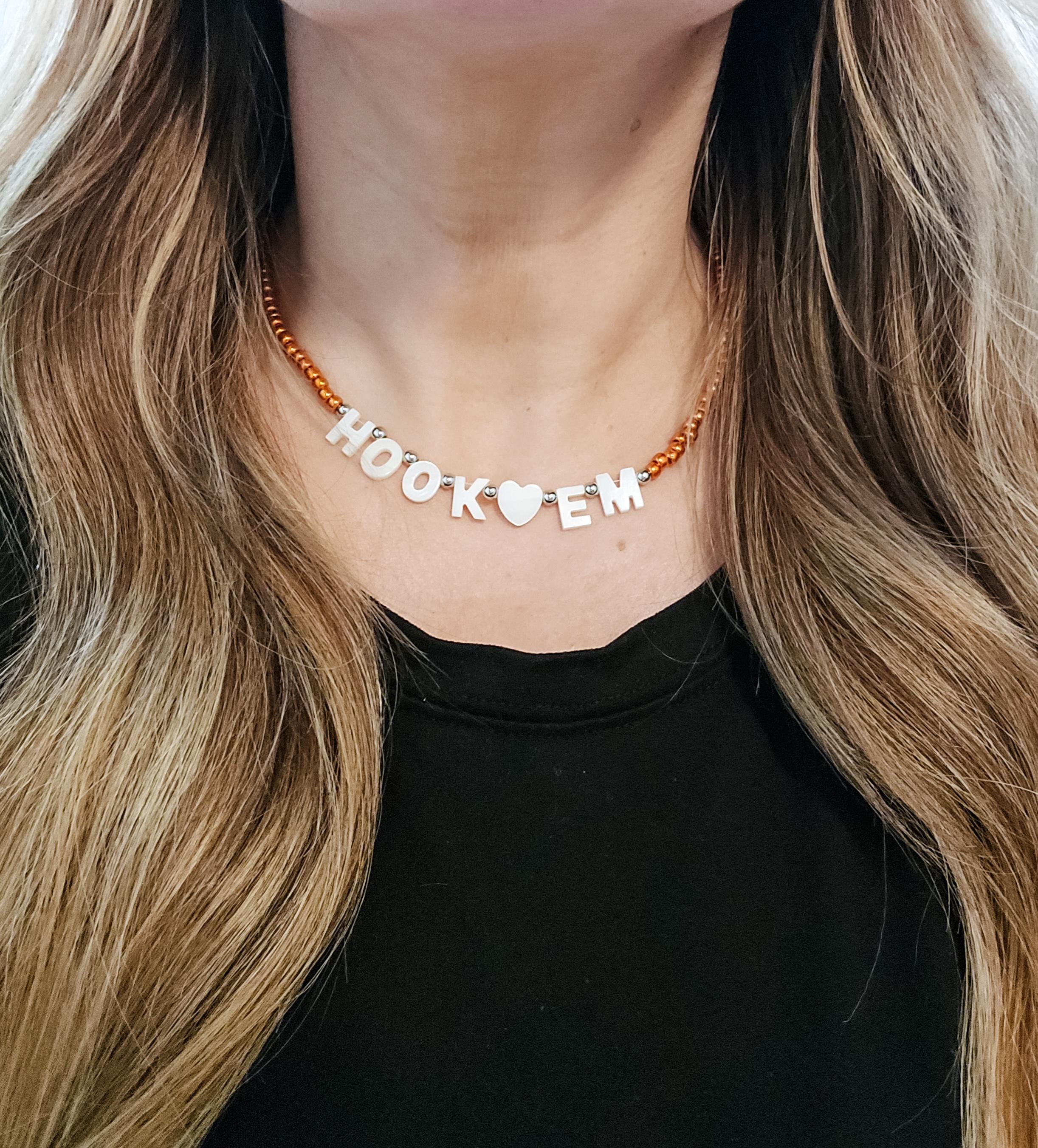 Texas Longhorns Gameday Necklace - MOP Mother of Pearl Shell Letters - Hook Em