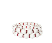 The White Matte Beads with Red Rhinestone Bling Stack Bracelet - OU Boomer Sooner- Oklahoma - BAMA- Roll Tide