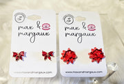 The Classic Coquette Christmas Zircon Bow Stud Earrings - Red