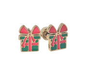 Dainty & Delicate Christmas Holiday Gift Present Stud Earrings - Hypoallergenic - Screw back Earrings for Children and Kids