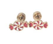 Dainty & Delicate Christmas Holiday Peppermint Stud Earrings - Hypoallergenic - Screw back Earrings for Children and Kids