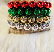 The Home for the Holidays Reflective Christmas Ornament Statement Stacking Bracelet in Gold - Small Beads