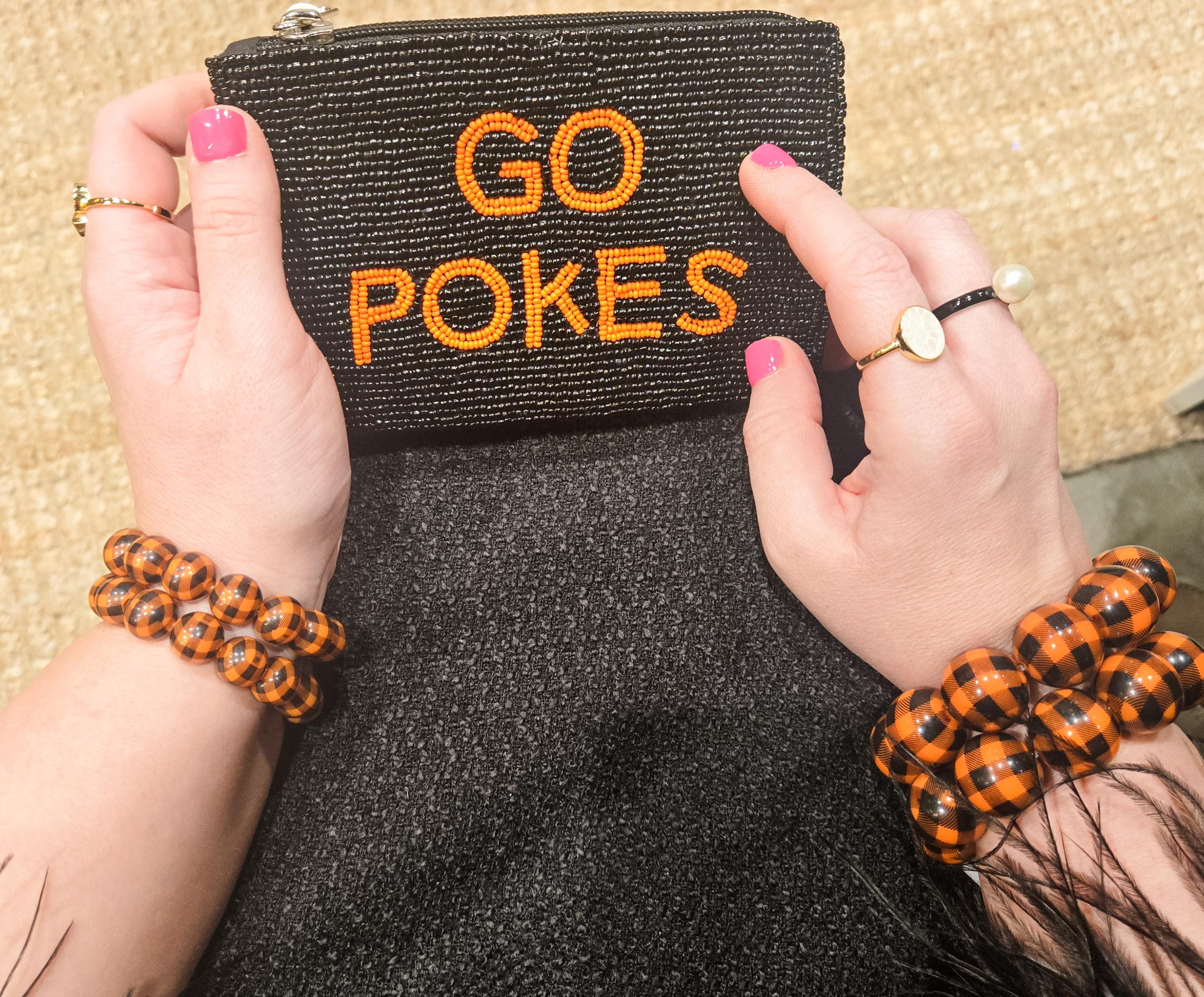 The Black & Orange Gingham Small Bead Bracelet Stack - OSU- Go Pokes - Cowboys - Oklahoma State Jewelry