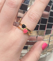 The Delilah Dainty & Delicate Black and Gold Heart Stacking Ring - Adjustable