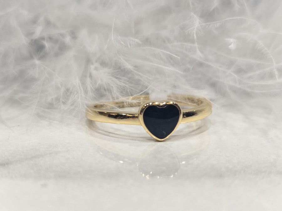 The Delilah Dainty & Delicate Black and Gold Heart Stacking Ring - Adjustable