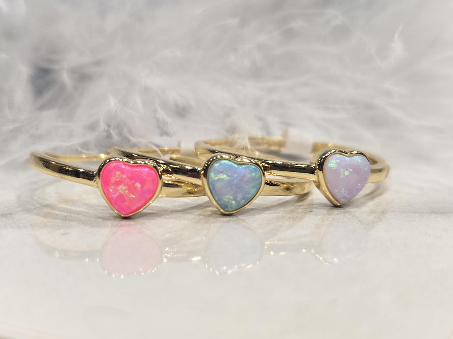 The Millie Dainty & Delicate Opal Heart Ring in Gold - Adjustable - Blue