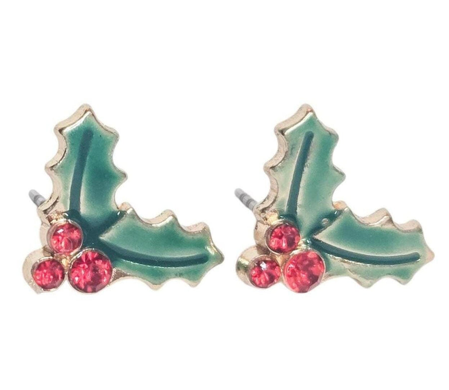 The Most Adorable Dainty & Delicate Tiny Holly Stud Earrings with Mini Red Zircon Berry