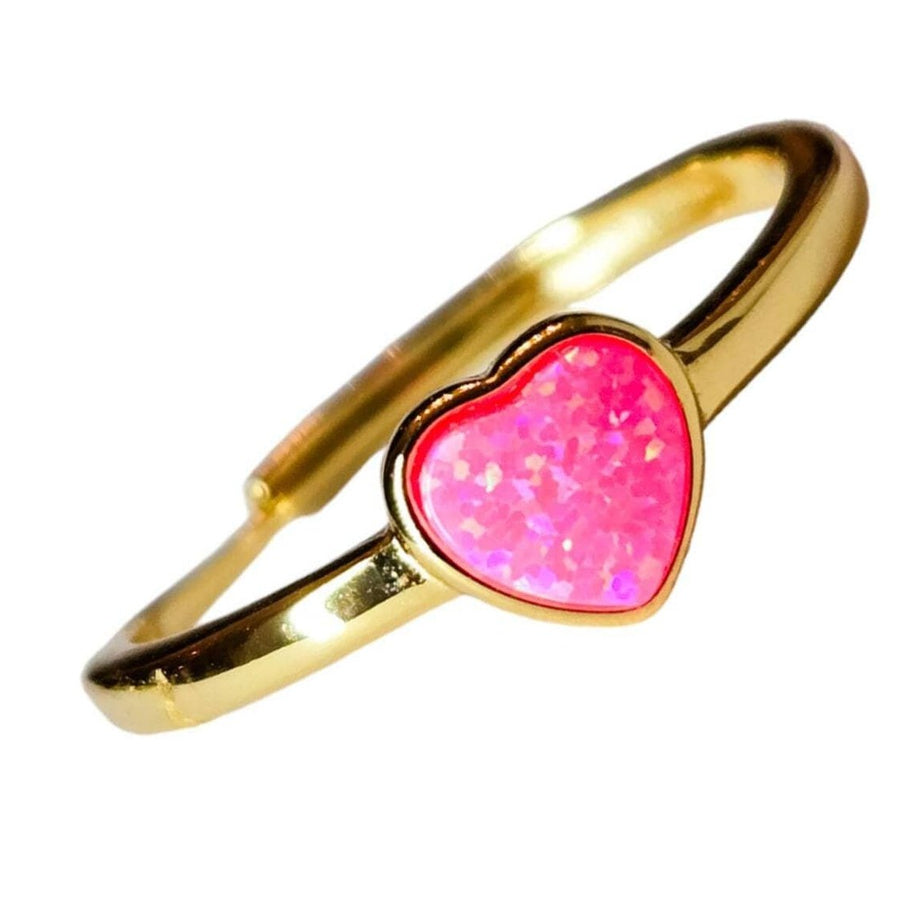 The Millie Dainty & Delicate Opal Heart Ring in Gold - Adjustable - Hot Pink Opal