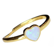 The Millie Dainty & Delicate Opal Heart Ring in Gold - Adjustable - White Opal