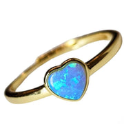 The Millie Dainty & Delicate Opal Heart Ring in Gold - Adjustable - Blue