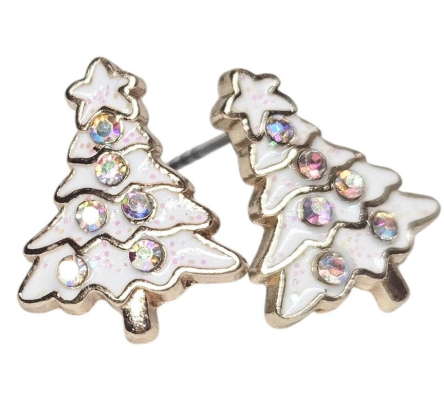 The Dainty & Delicate Tiny Bling White Christmas Tree Earring Studs